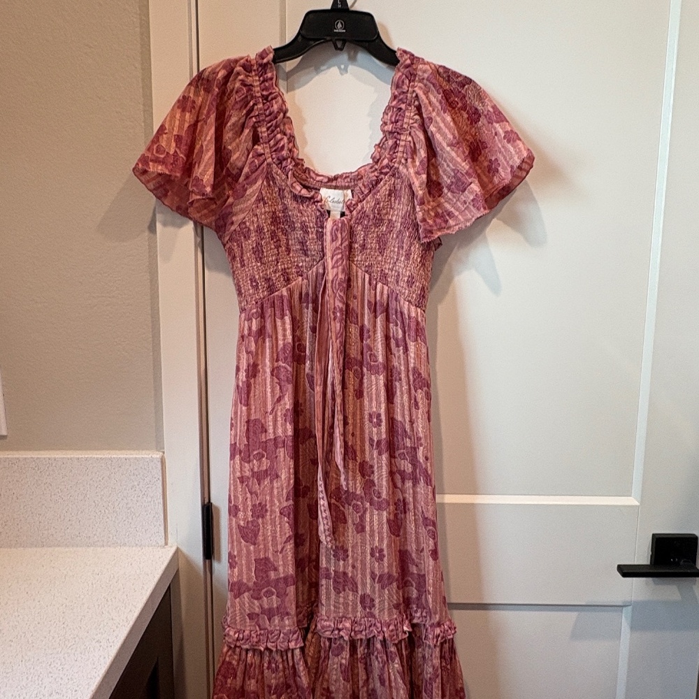 Cleobella Smocked Floral Metallic Batik Print Dress - XS - Picture 4 of 7